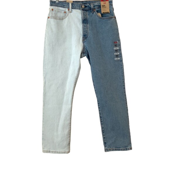 Levi’s Blue 2-tone 501 Cropped Waterless Rigid Jeans 31 - Picture 3 of 13